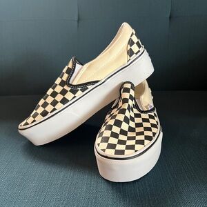 Vans Classic Slip-On Stackform Platform Sneakers Black & White Checkerboard